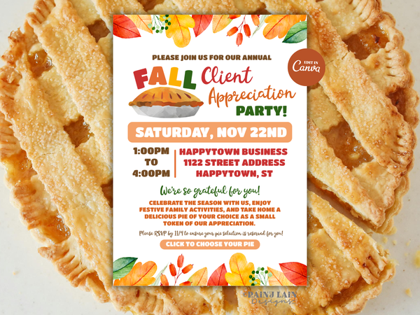 Fall Client Appreciation Party Flyer, Editable Pie Event Invitation