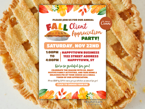 Fall Client Appreciation Party Flyer, Editable Pie Event Invitation