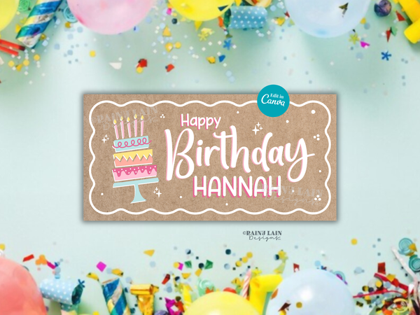 Happy Birthday Banner Template with Cake, Editable Canva Banner, 36 x 72, DIY Painted Sign