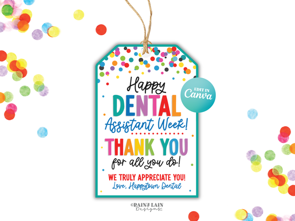 Dental Assistant Week Gift Tag, Appreciation Favor, Editable in Canva, Digital Download
