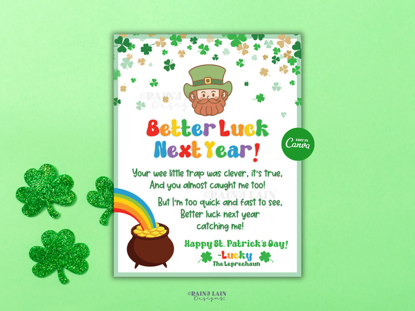 St. Patrick's Day Leprechaun Letter Printable, Editable in Canva