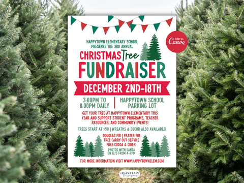 Christmas Tree Flyer, Holiday Fundraiser Sale, Canva Template, Editable Invitation