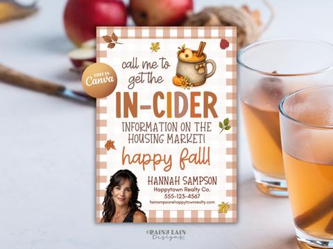 Autumn Realtor Gift Tag, Fall Real Estate Pop By, Apple Cider, Downloadable, Canva Template