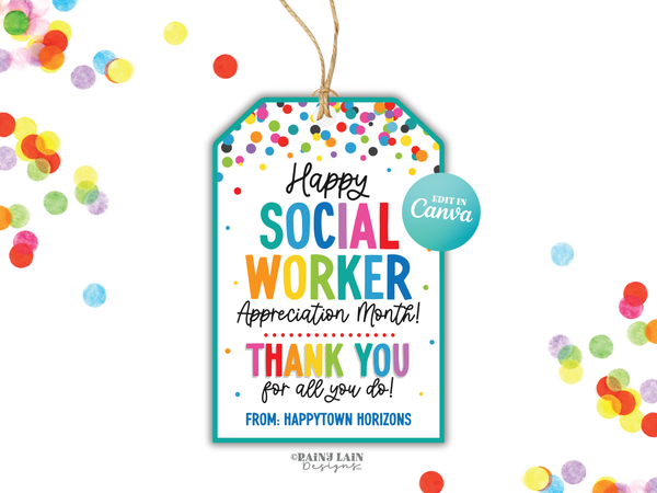 Social Worker Appreciation Month Gift Tag, Printable Social Work, Treat Bag, Social Workers Thank You, Staff Appreciation Tag