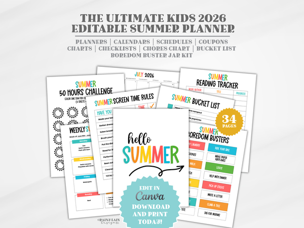 2026 Summer Planner for Kids, Editable Family Organizer, Summer Calendars Canva Template