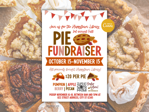 Pie Fundraiser Flyer, Editable Canva Template
