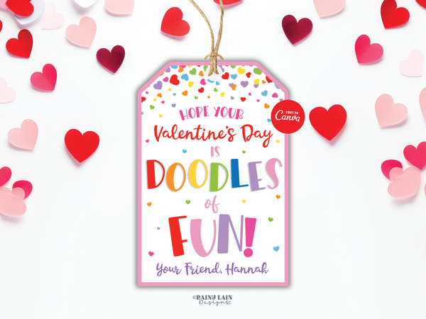 Doodles of Fun Valentine Tag Sketch Game Drawing Pad Valentine's Day Gift Preschool Classroom Printable Kids Non-Candy Valentine Tag