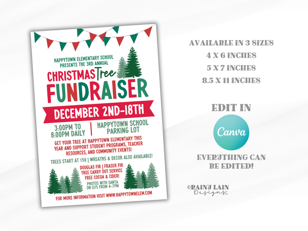 Christmas Tree Flyer, Holiday Fundraiser Sale, Canva Template, Editable Invitation