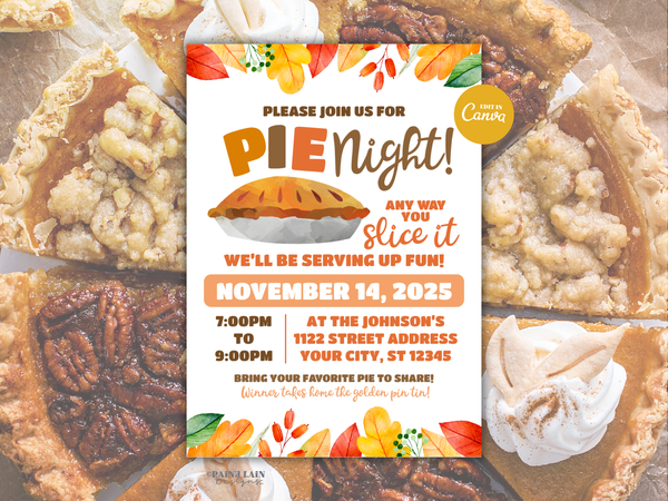 Pie Night Invitation, Pie Fundraiser Flyer, Pie and Wine, Pie and Cocktails Friendsgiving Thanksgiving Pie Making Contest Pie Eating Contest