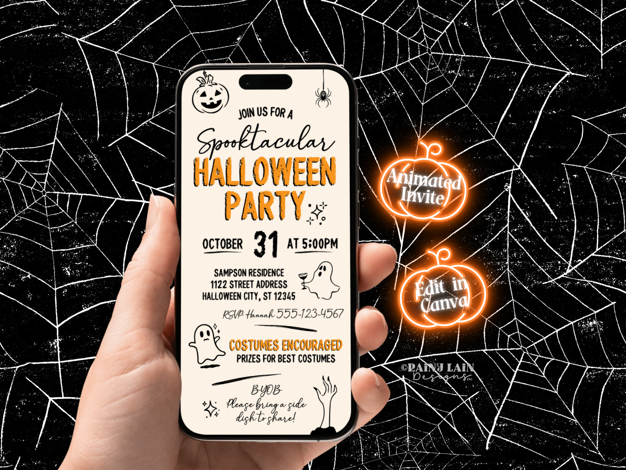 Halloween Video Invite, Animated Halloween Party Invitation, Editable Template, Digital Download, Canva