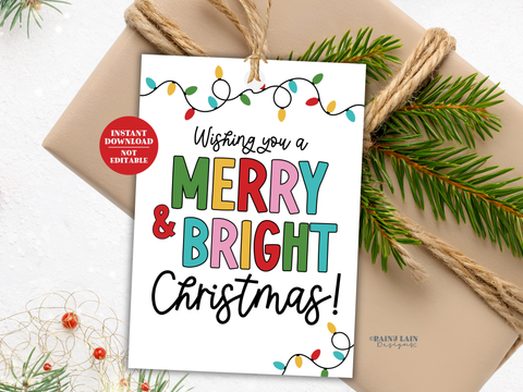 Merry & Bright Christmas Gift Tags, Printable Holiday Tags, Instant Download for All Gifts