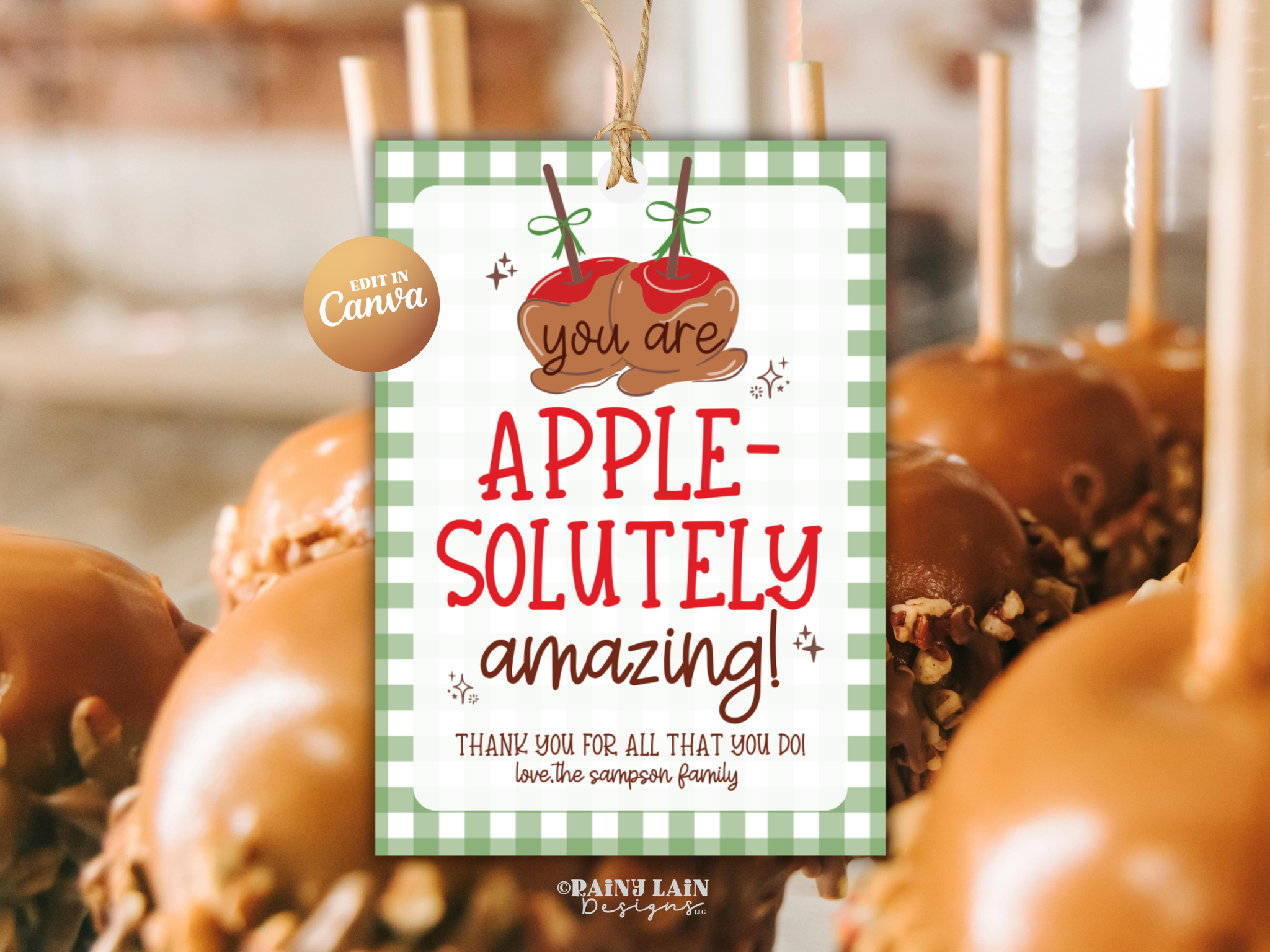 Caramel Apple Kit Gift Tag, Apple-solutely Amazing, Downloadable, Editable in Canva
