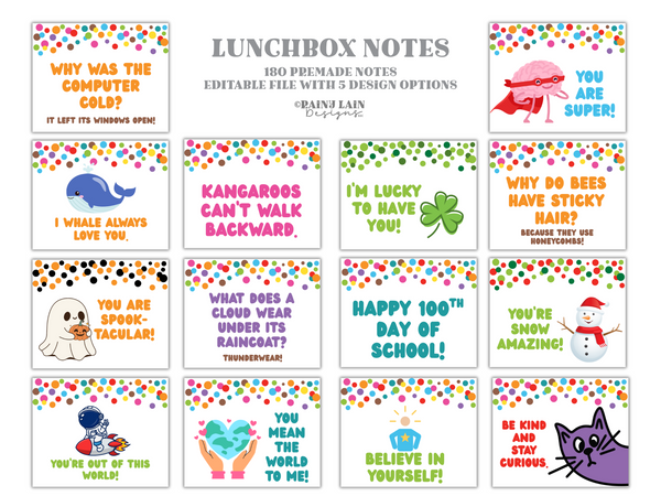 Lunch Box Notes for Kids, Lunchbox Note Templates, Positive Affirmations, Interesting Facts, Lunchbox Jokes for Kids, Funny Lunch Box Notes