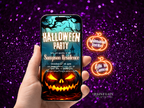 Video Halloween Invite, Digital Halloween Party Invitation, Animation Invite, Animated Pumpkin Invite, Halloween eCard, Editable Template