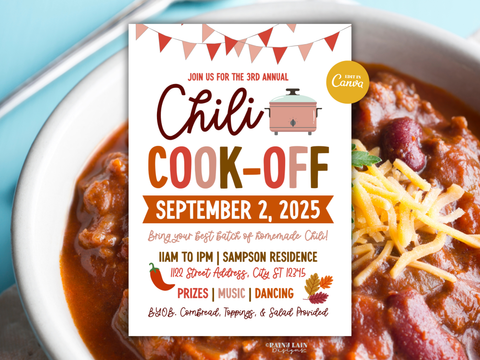 Editable Fall Chili Cook-Off Flyer, Chili Cook Off Contest, Invitation Template, Chili Competition Fundraiser, Canva Template