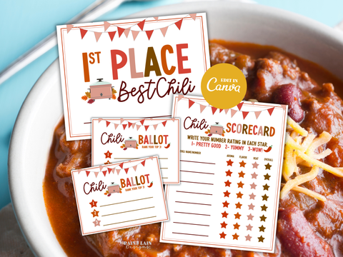 Editable Fall Chili Cook-Off Scorecard, Chili Cook Off Contest Ballot, Chili Contest Award Certificate, Chili Competition Fundraiser, Canva