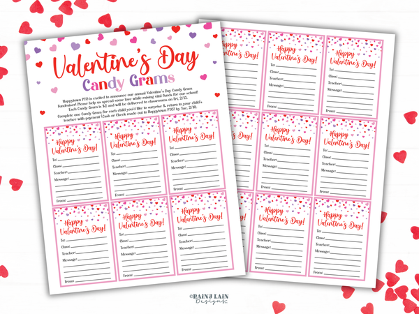 Editable Valentine's Day Candy Gram Fundraiser Flyer Template, Class Kindness Gram Printable