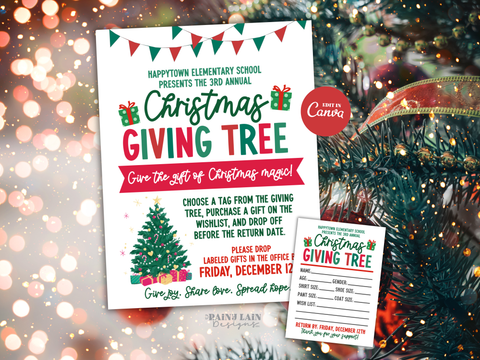 Christmas Giving Tree Gift Tag, Angel Tree Flyer, Editable in Canva