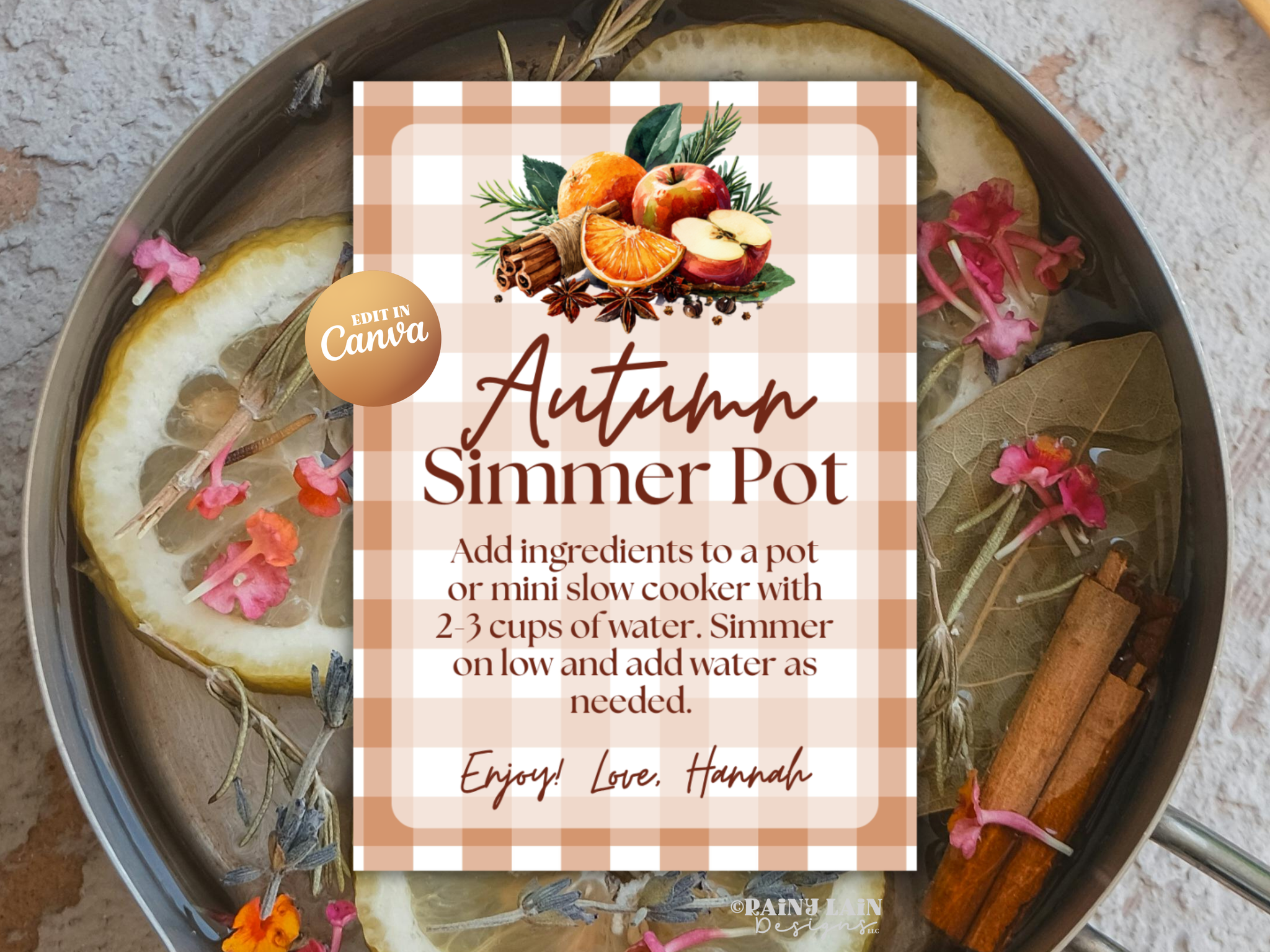 Simmer Pot Stovetop Potpourri Gift Tag, Downloadable, Editable in Canva