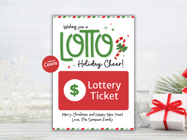 Lottery Ticket Holder, Personalized Christmas Gift Card Holder, Editable in Canva