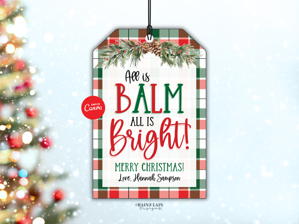 All is BALM Plaid Christmas Gift Tag for Chapstick Lip Balm, Editable in Canva