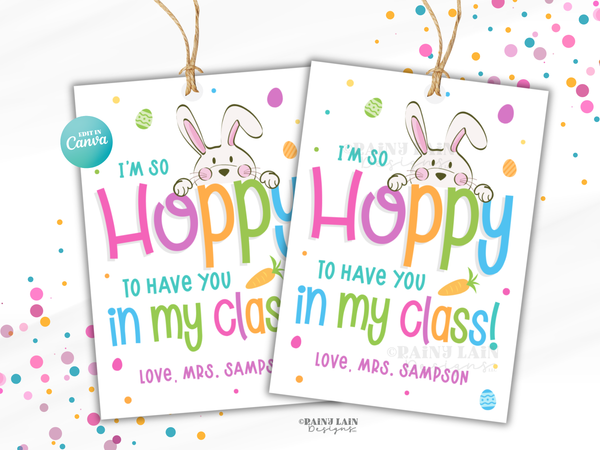 Hoppy to have a Teacher like you Easter Tags, Appreciation Gift, Editable in Canva