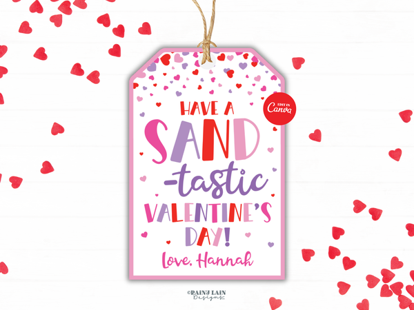 Play Sand Valentine's Tag, Editable Classroom Gift, Printable Digital Download
