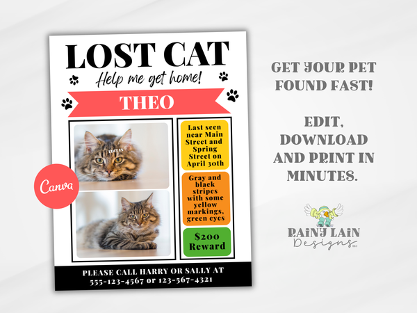 Editable Lost Dog Flyer Template, Printable Missing Cat Poster, Downloadable and Editable Sign