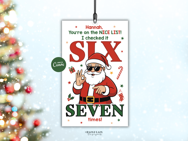 Christmas Santa 67 Tag, Nice List Elf Printable Prop, Six Seven