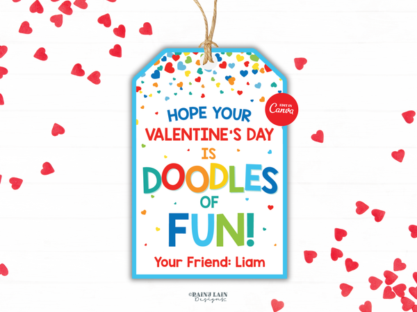 Valentine's Day Doodles of Fun Tag, Sketch Game Drawing Pad Non-Candy Valentine, Canva Template