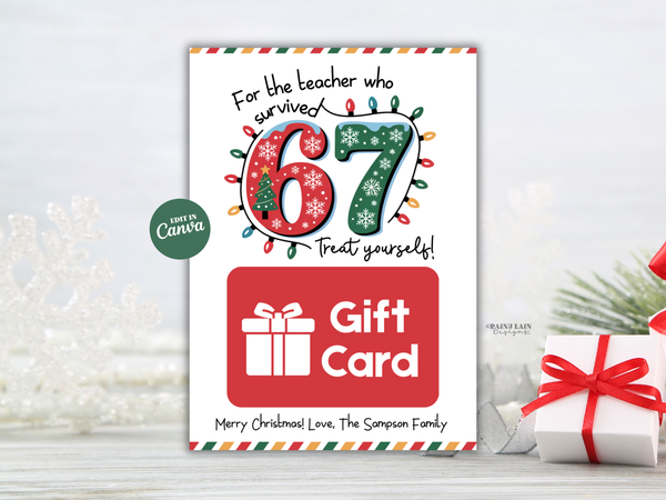 Teacher 67 Personalized Christmas Gift Card Holder, Editable in Canva