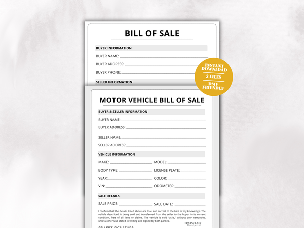 Vehicle of Sale Template, Item BOS, Fillable PDF, Editable Instant Download
