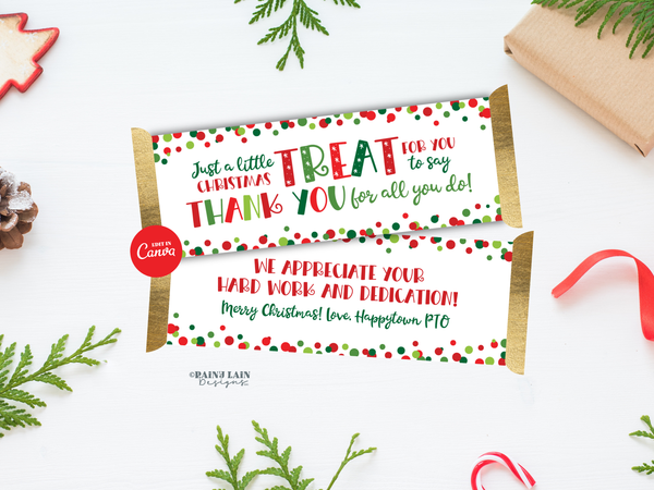 Christmas Treat Wrapper, Editable Holiday Candy Bar Appreciation Printable