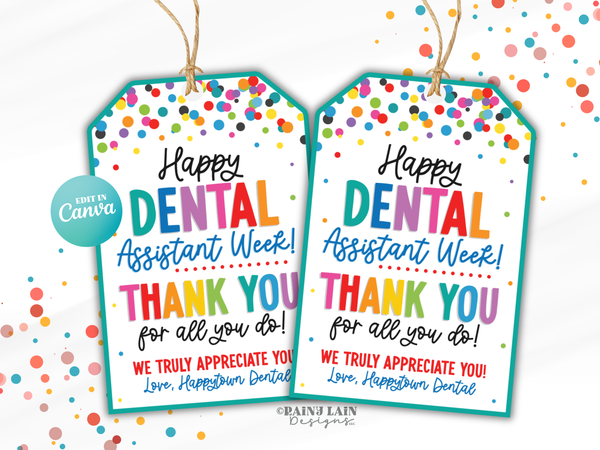 Dental Assistant Week Gift Tag, Appreciation Favor, Editable in Canva, Digital Download