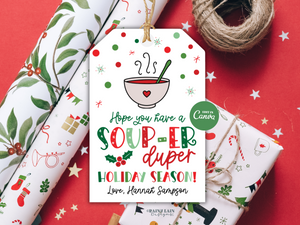 Christmas Soup Gift Tag, Soup-er Duper Holiday, Editable Soup Mix Tag, Canva Template