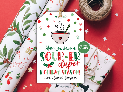 Christmas Soup Gift Tag, Soup-er Duper Holiday, Editable Soup Mix Tag, Canva Template