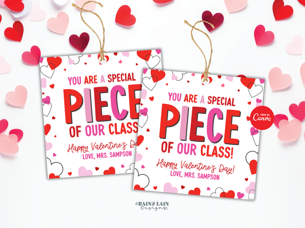 You Are a Special Piece Classroom Valentine Tag, Editable Non Candy Preschool Valentine Printable