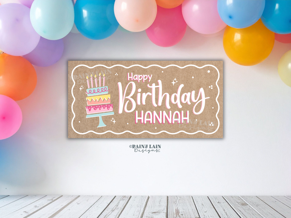 Happy Birthday Banner Template with Cake, Editable Canva Banner, 36 x 72, DIY Painted Sign