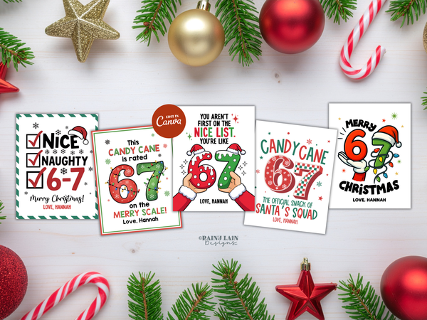 67 Christmas Candy Cane Holder Tag Set, Printable Editable Canva
