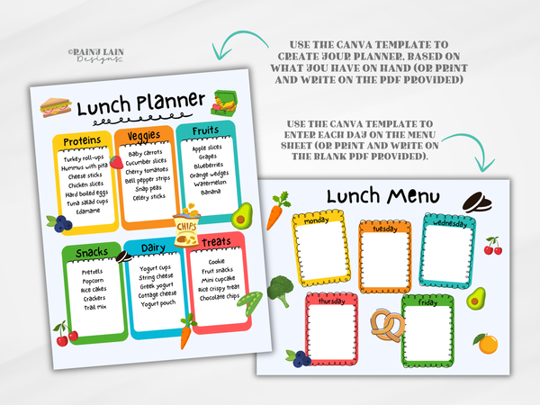 School Lunch Planner Printable, 50+ Lunchbox Ideas, Digital Download