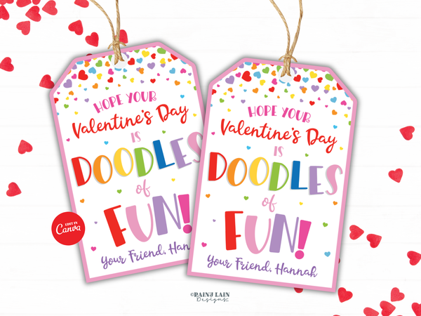 Doodles of Fun Valentine Tag Sketch Game Drawing Pad Valentine's Day Gift Preschool Classroom Printable Kids Non-Candy Valentine Tag