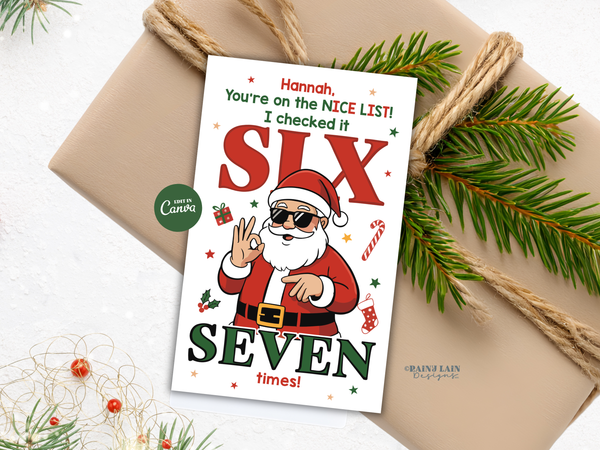 Christmas Santa 67 Tag, Nice List Elf Printable Prop, Six Seven