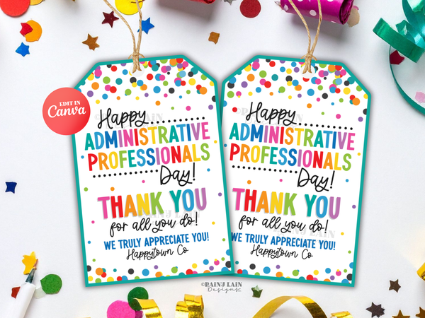 Happy Administrative Professionals Day Gift Tag, Office Staff, Assistant Appreciation, Thank You, Favor, Treat Bag, Recognition Week