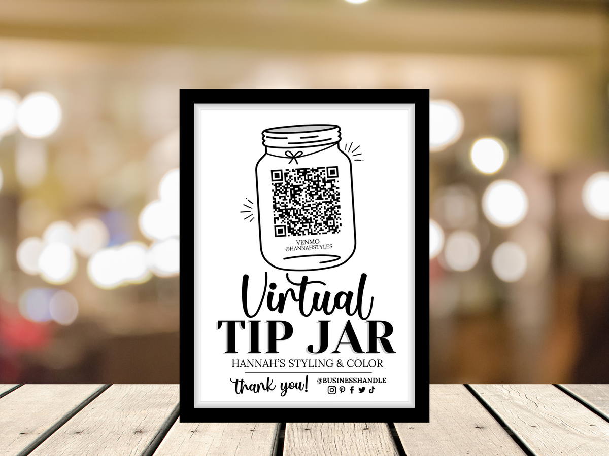 Jar Bar Code Virtual Tip Jar Sign, Printable QR Code Tips Sign Canva Template, Edit ...