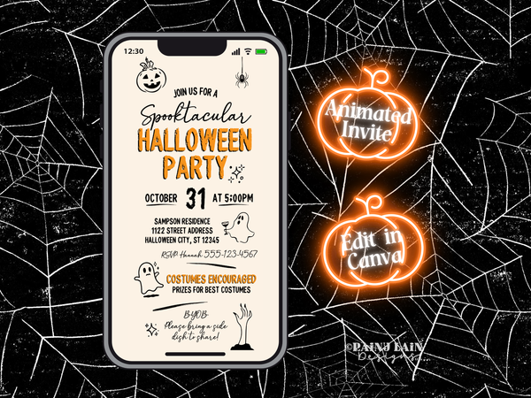 Halloween Video Invite, Animated Halloween Party Invitation, Editable Template, Digital Download, Canva