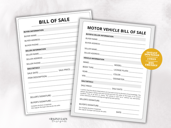 Vehicle of Sale Template, Item BOS, Fillable PDF, Editable Instant Download
