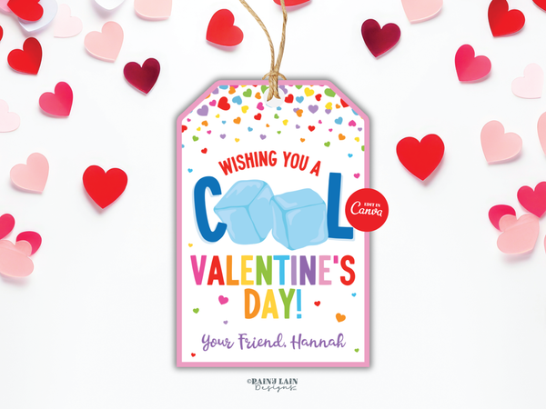 Squeeze Ice Cube Fidget Toy Valentine Printable, Cool Valentine's Day Tag, Canva Template