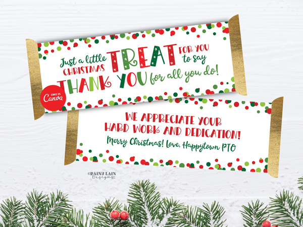 Christmas Treat Wrapper, Editable Holiday Candy Bar Appreciation Printable