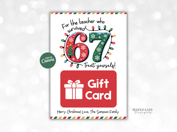 Teacher 67 Personalized Christmas Gift Card Holder, Editable in Canva
