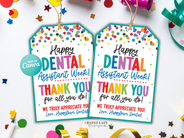 Dental Assistant Week Gift Tag, Appreciation Favor, Editable in Canva, Digital Download